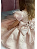 Blush Satin Feather Pearl Beaded Flower Girl Dress